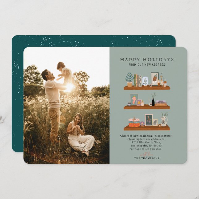 New Home  Shelves Green Moving Announcement Photo (Front/Back)