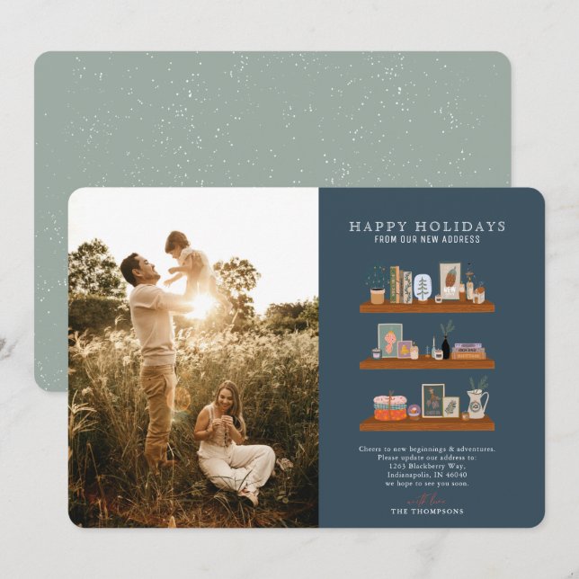 New Home  Shelves Navy Moving Announcement Photo (Front/Back)