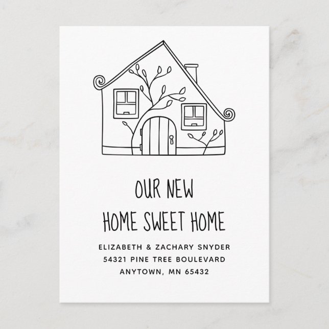 New Home Sweet Home Black White House Moving Postcard (Front)