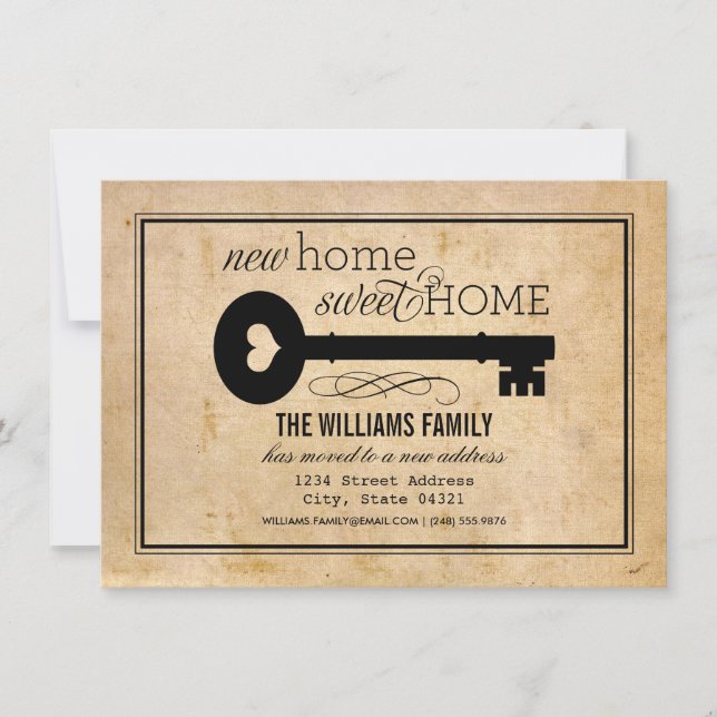 New Home Sweet Home Vintage Key Moving Announcement (Front)