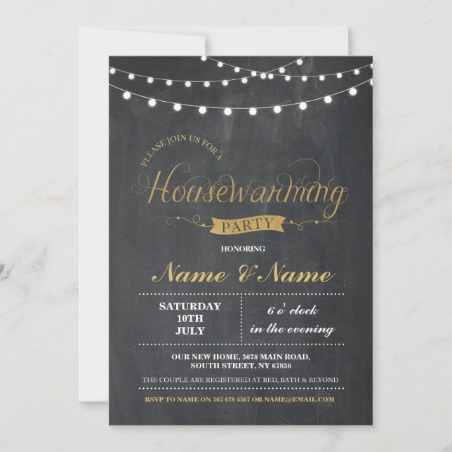New Home Sweet House Warming ChalkBoard Key Invite (Front)