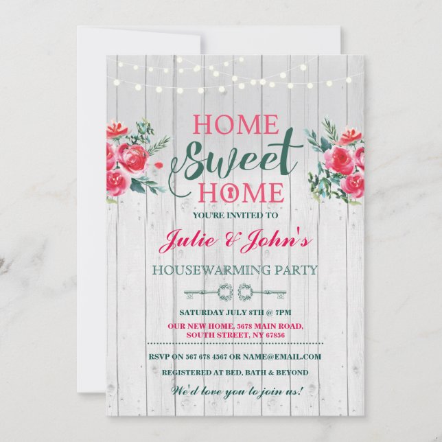 New Home Sweet House Warming Floral Key Invite (Front)