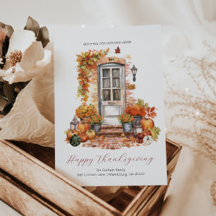 New Home Thanksgiving Autumn   Front Door Moving Announcement Postcard