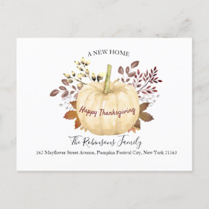 New Home Thanksgiving Pumpkin Moved Holiday Moving Announcement Postcard