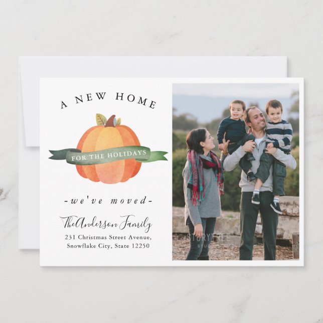 New Home Thanksgiving Pumpkin Photo Holiday Moving Announcement (Front)