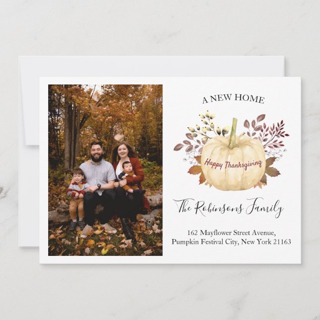 New Home Thanksgiving Pumpkin Photo Holiday Moving Announcement (Front)