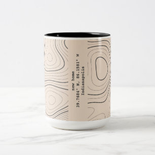 New Home Topography Coordinates House Warming Gift Two-Tone Coffee Mug