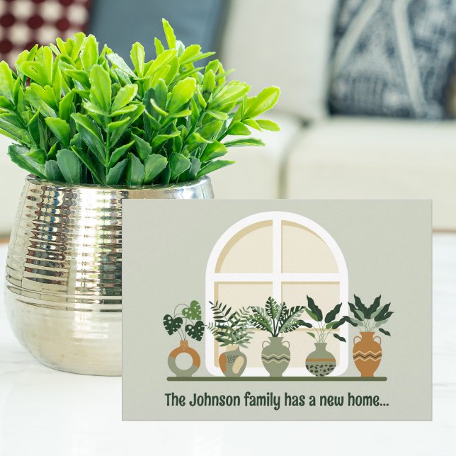 New Home Trendy Plants on Windowsill Modern Moving Announcement (Creator Uploaded)
