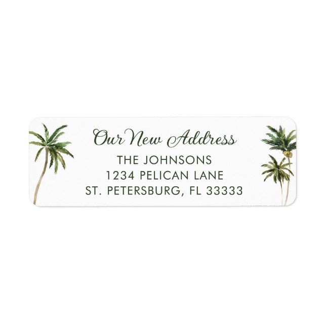 New Home Tropical Palm Trees Return Address (Front)