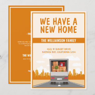 New Home Truck and Orange Cityscape Moving Announcement