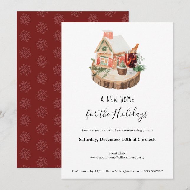 New Home virtual housewarming Party Snowy House Invitation (Front/Back)