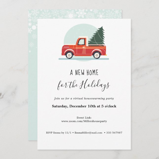 New Home virtual housewarming Party vintage truck Invitation (Front/Back)