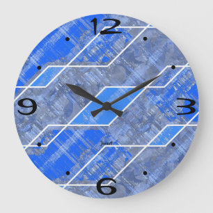 New Home Wall Room Timepiece Blue Shades Abstract  Large Clock