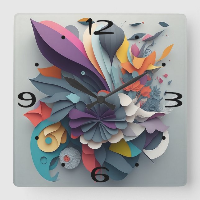 New Home Wall Room Timepiece Graphic Soft Floral Square Wall Clock (Front)