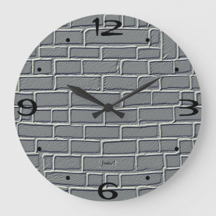 New Home Wall Timepiece Black & White Grey Brick  Large Clock