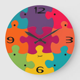 New Home Wall Timepiece Colourful Puzzle Pieces La Large Clock