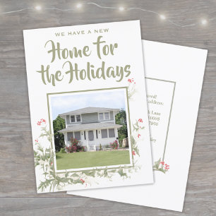 New Home Watercolor Holly One Photo Address Change Holiday Card
