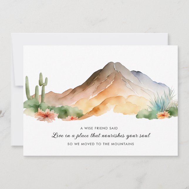 New Home Watercolor Mountains Cactus Moving Announcement (Front)