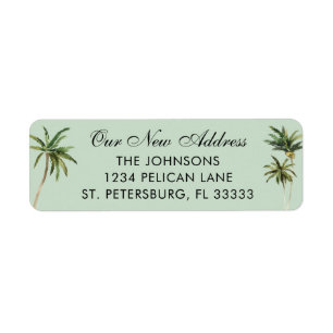 New Home Watercolor Palm Trees Return Address