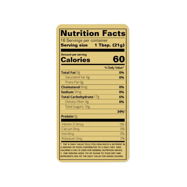 New Honey Nutrition Facts Gold Product Label (Front)