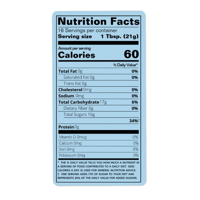 New Honey Nutrition Facts Light Blue Product (Front)