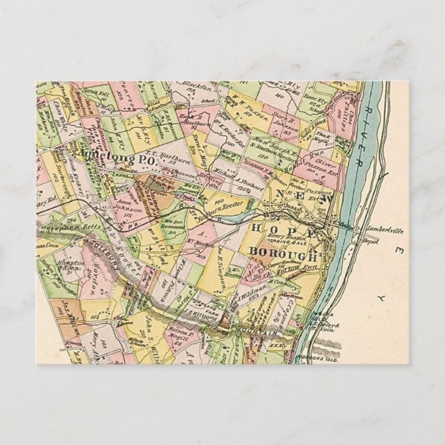 New Hope PA Vintage Map Postcard (Front)