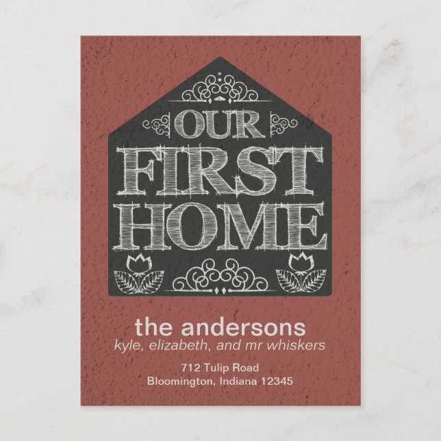 New House Address Announcement Chalkboard Postcard (Front)
