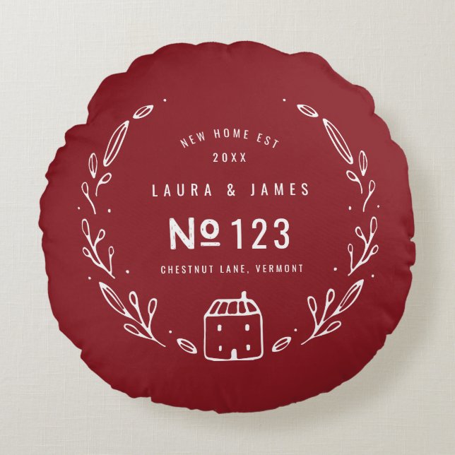 New house hand drawn floral design round cushion (Front)