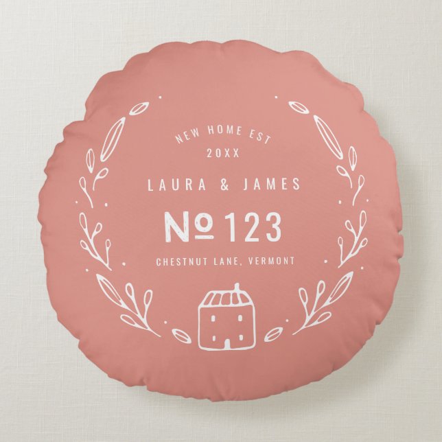 New house hand drawn floral design round cushion (Front)