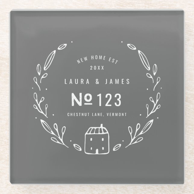 New house hand drawn floral glass coaster (Front)