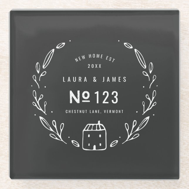 New house hand drawn floral glass coaster (Front)