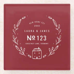 New house hand drawn floral glass coaster