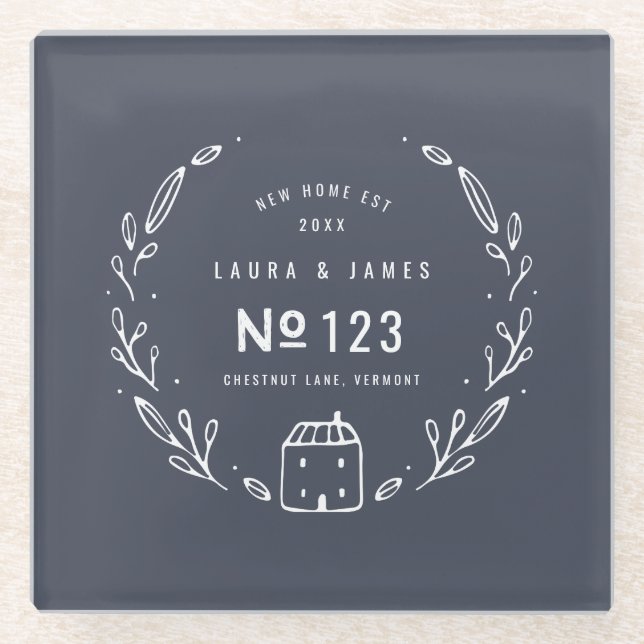 New house hand drawn floral glass coaster (Front)