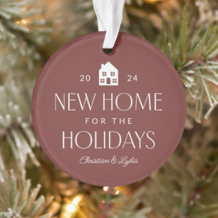 New house one photo maroon red Christmas Ornament