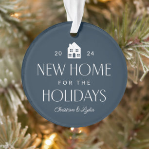 New house one photo navy blue Christmas Ornament