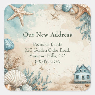 New House Seaside Beach House Coastal Marine Life Square Sticker