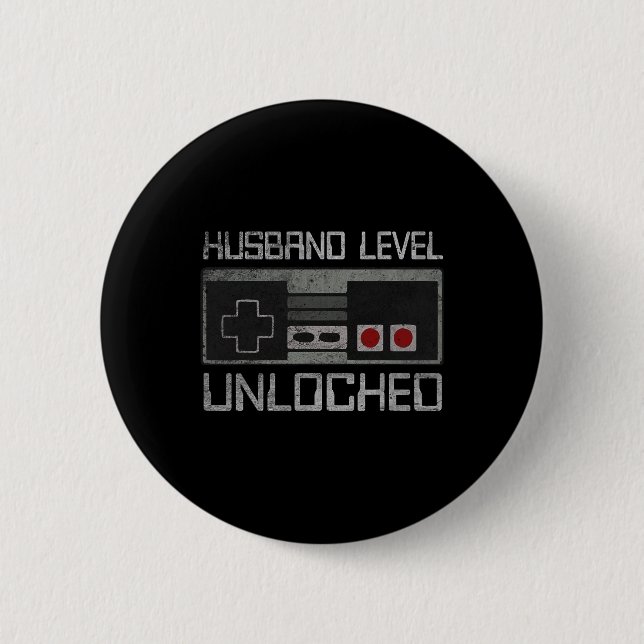 New Husband Level Unlocked Just Married Gamer Bach 6 Cm Round Badge (Front)