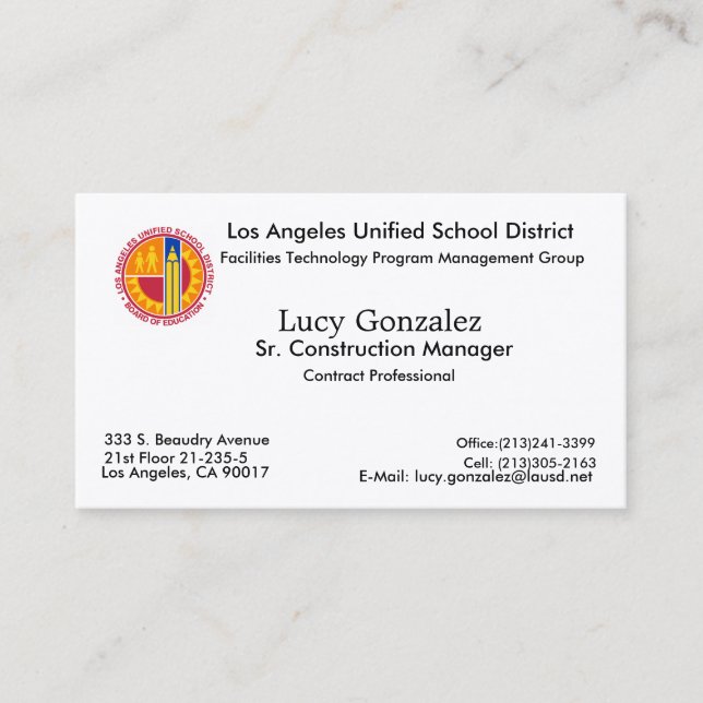 New Image, Lucy Gonzalez, Los Angeles, CA 90017... Business Card (Front)