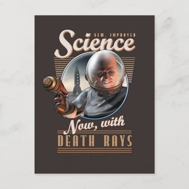 New, Improved Science: Now With Death Rays! Postcard (Front)