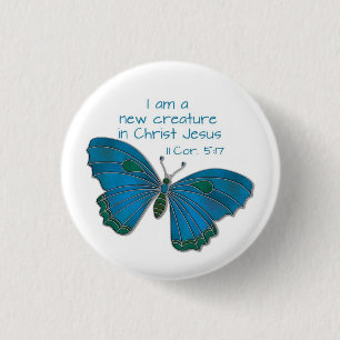 New in Jesus 2 Corinthians 5:17 Blue Butterfly 3 Cm Round Badge