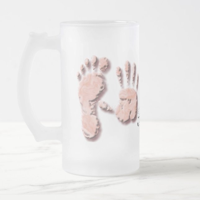 New Infant-hand n footprint Frosted Glass Beer Mug (Left)