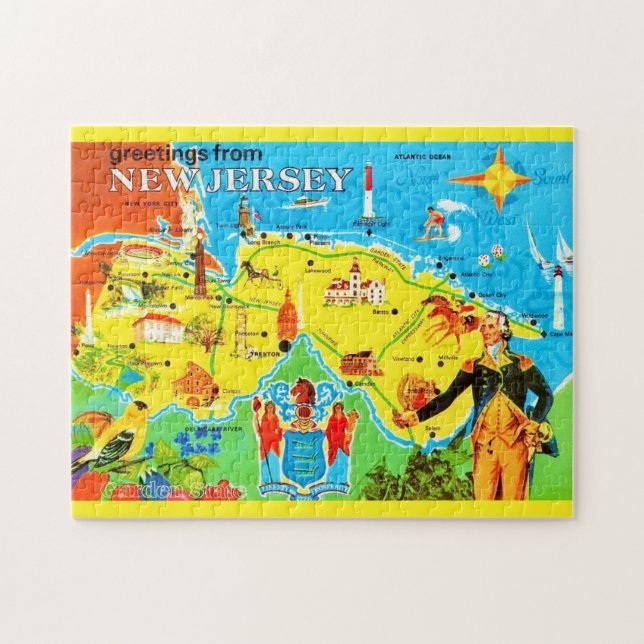  New Jersey 11x14l Map Postcard Jigsaw Puzzle (Horizontal)