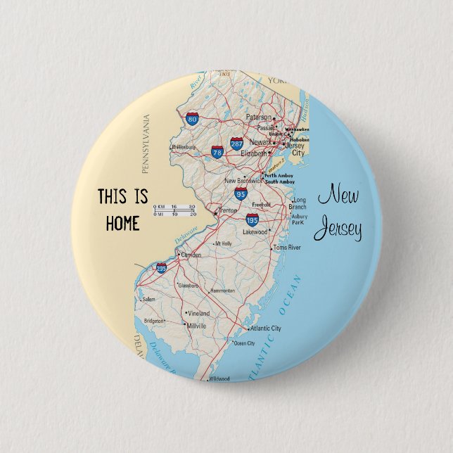 New Jersey 6 Cm Round Badge (Front)