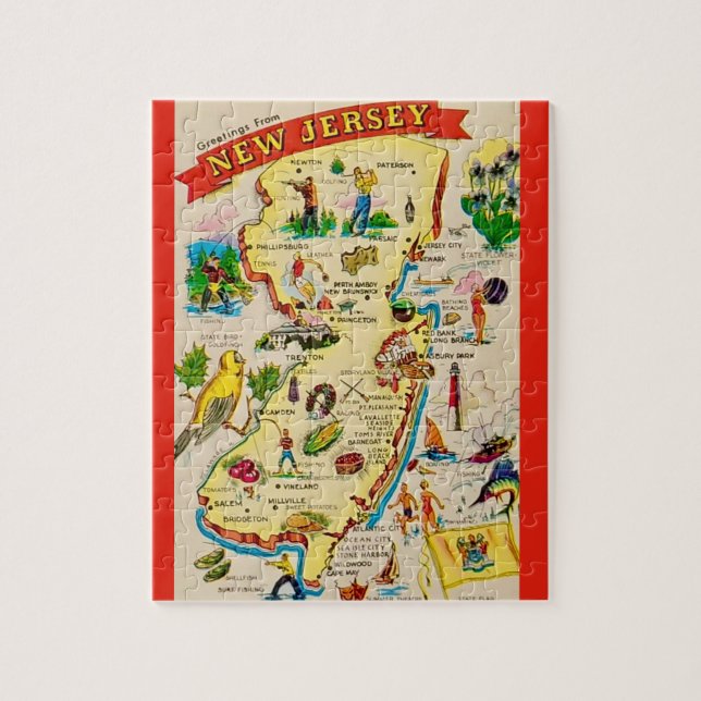 New Jersey 8x10 Postcard Map Jigsaw Puzzle (Vertical)