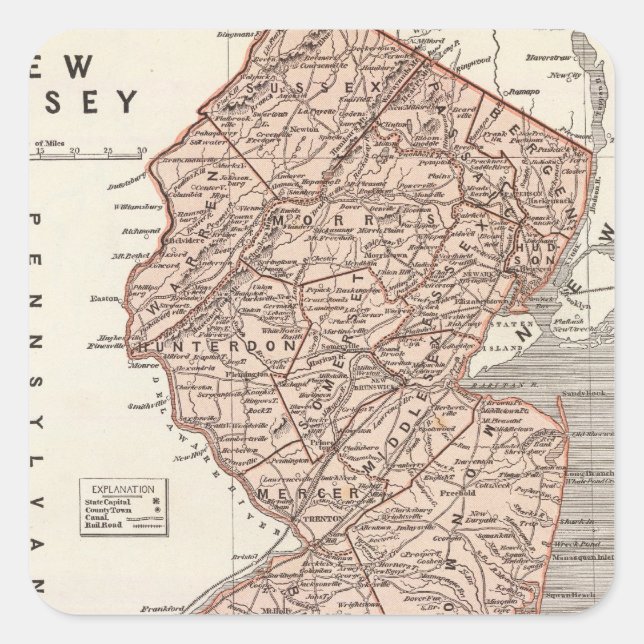 New Jersey Atlas Map Square Sticker (Front)