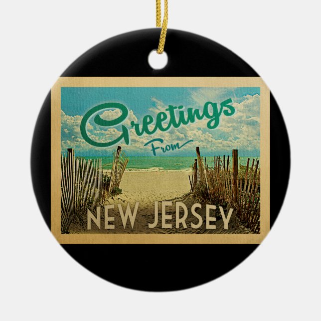 New Jersey Beach Ornament Vintage Travel (Front)
