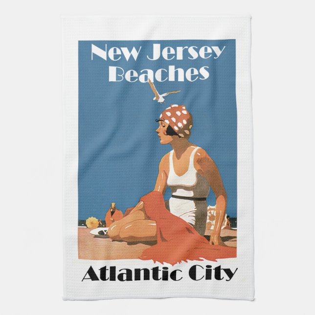 New Jersey Beaches ~ Atlantic City Tea Towel (Vertical)