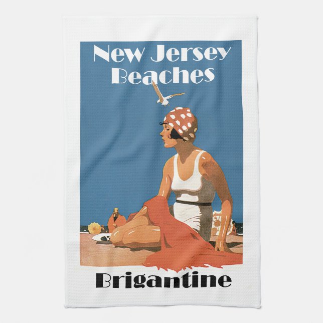 New Jersey Beaches ~Brigantine Tea Towel (Vertical)