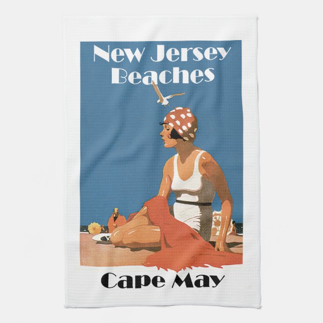 New Jersey Beaches ~ Cape May Tea Towel (Vertical)