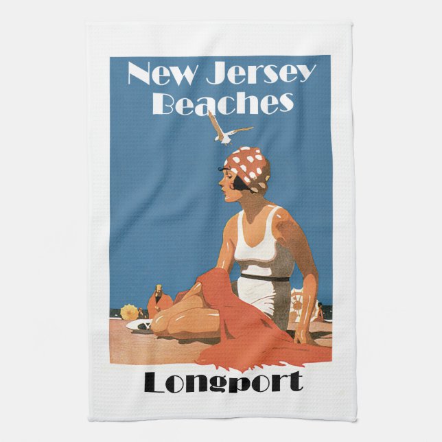 New Jersey Beaches ~ Longport Tea Towel (Vertical)